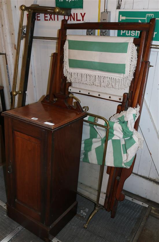 Bedside cabinet, fire screen, fender & deckchair